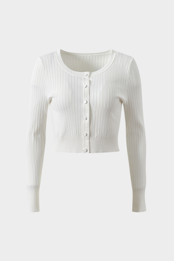 Lily – Ribbed Button Front Cardigan Top in White