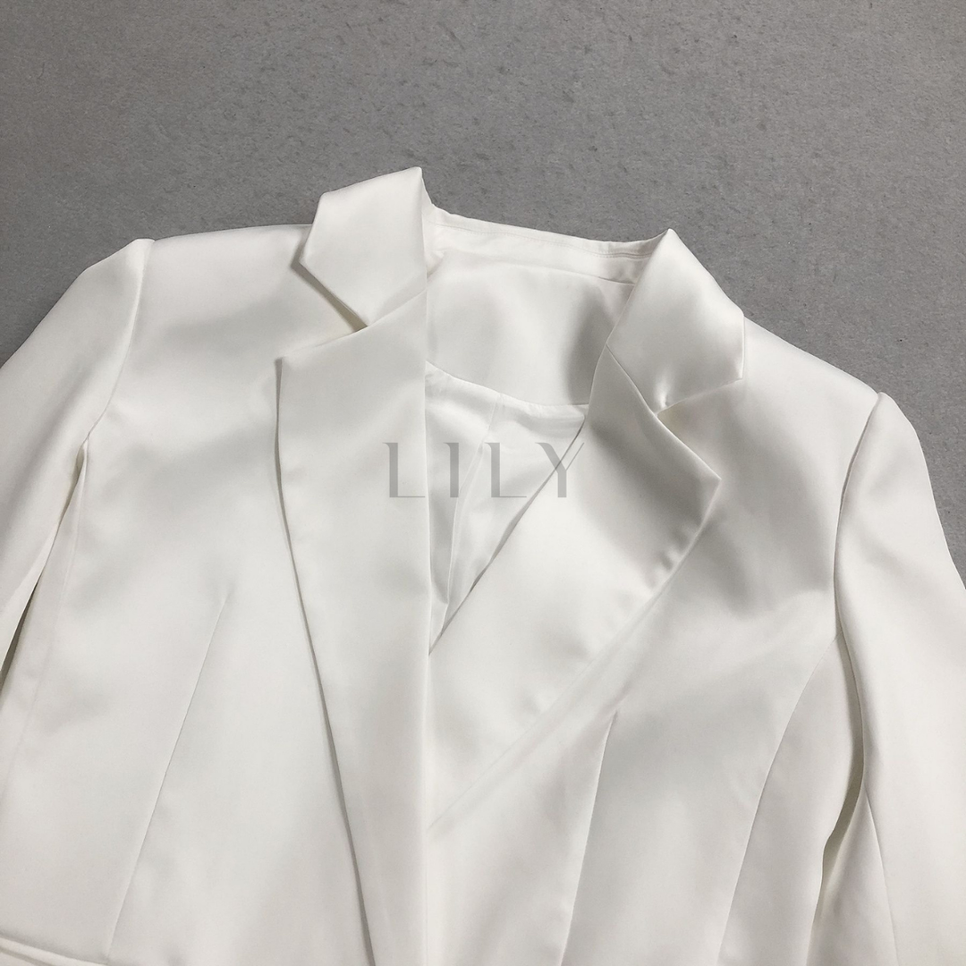 Tailored Blazer Sheer Lace Wide Leg Trouser Set