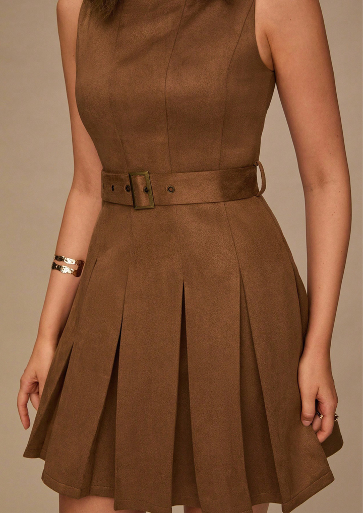 Sienna Belted Sleeveless Pleated Mini Dress