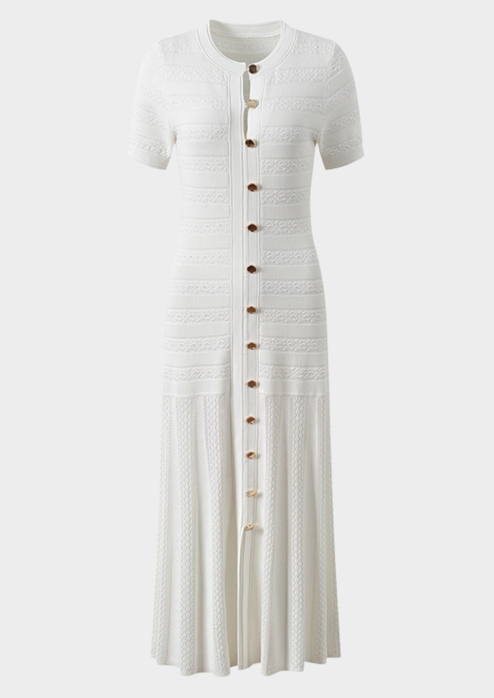 Ivory Elegance Textured Knit Maxi Dress