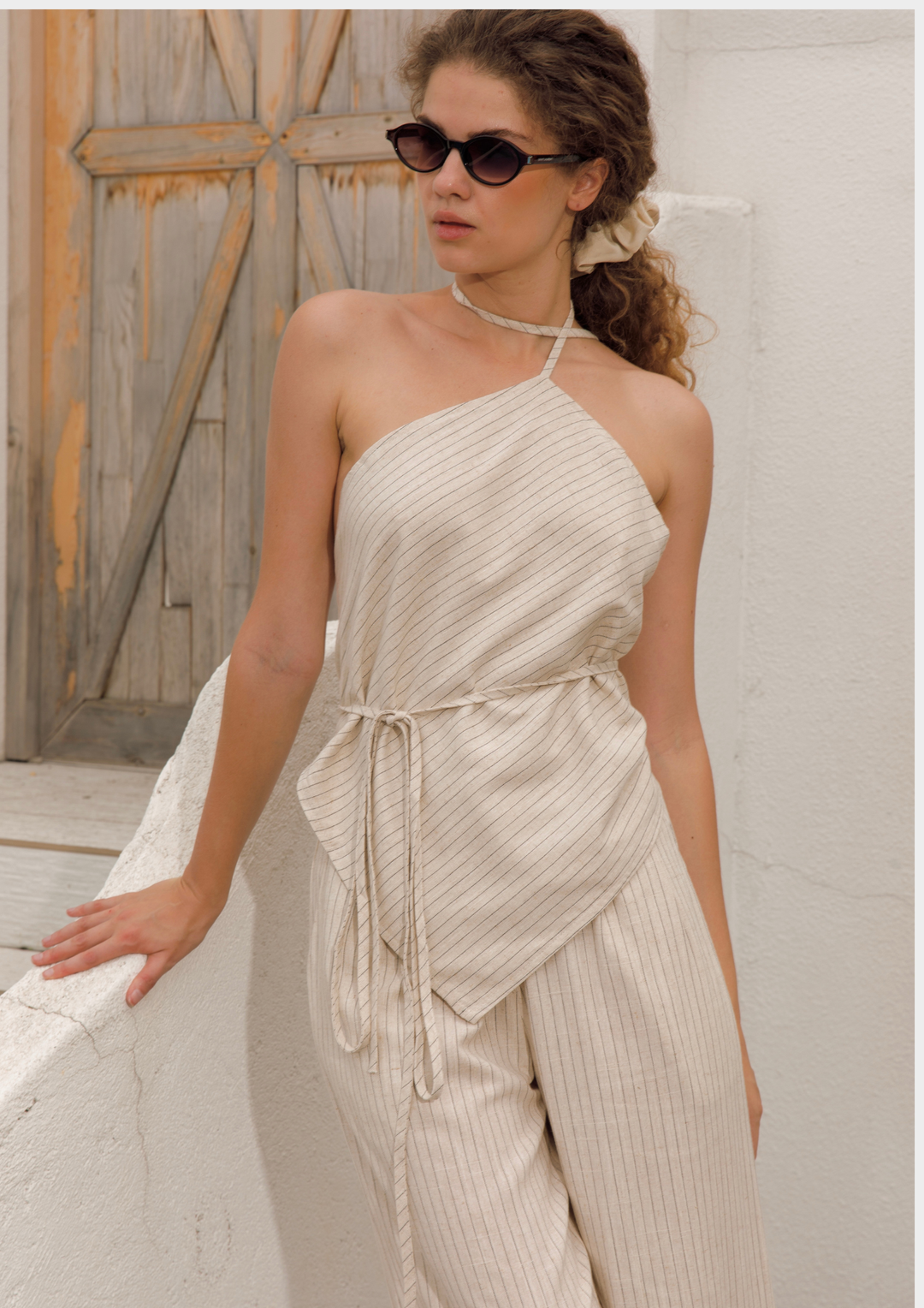 Sahara Linen Lace Up Halter Backless Set