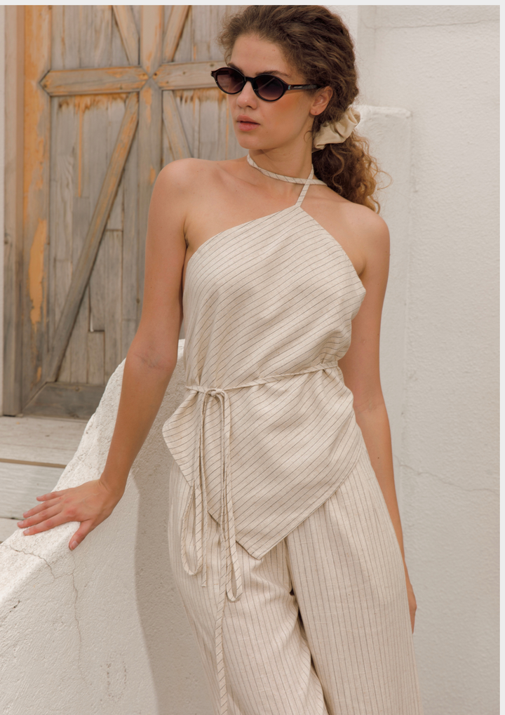 Sahara Linen Lace Up Halter Backless Set