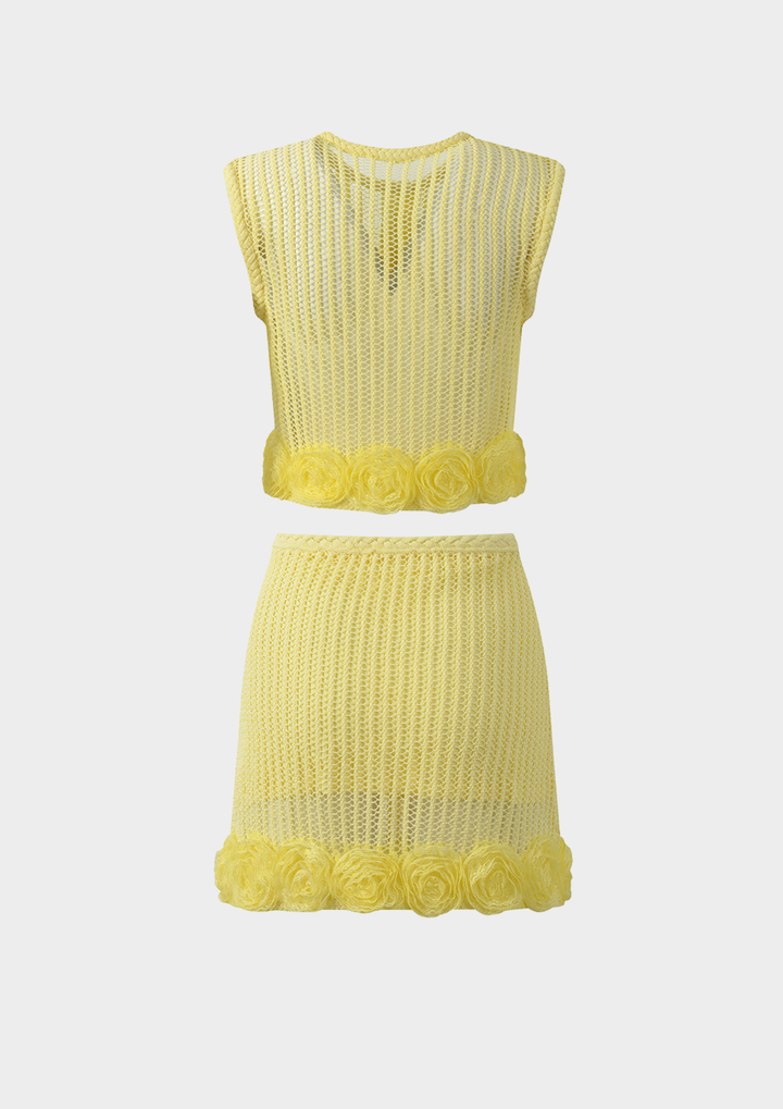 Rosette Crochet Knit Skirt Set