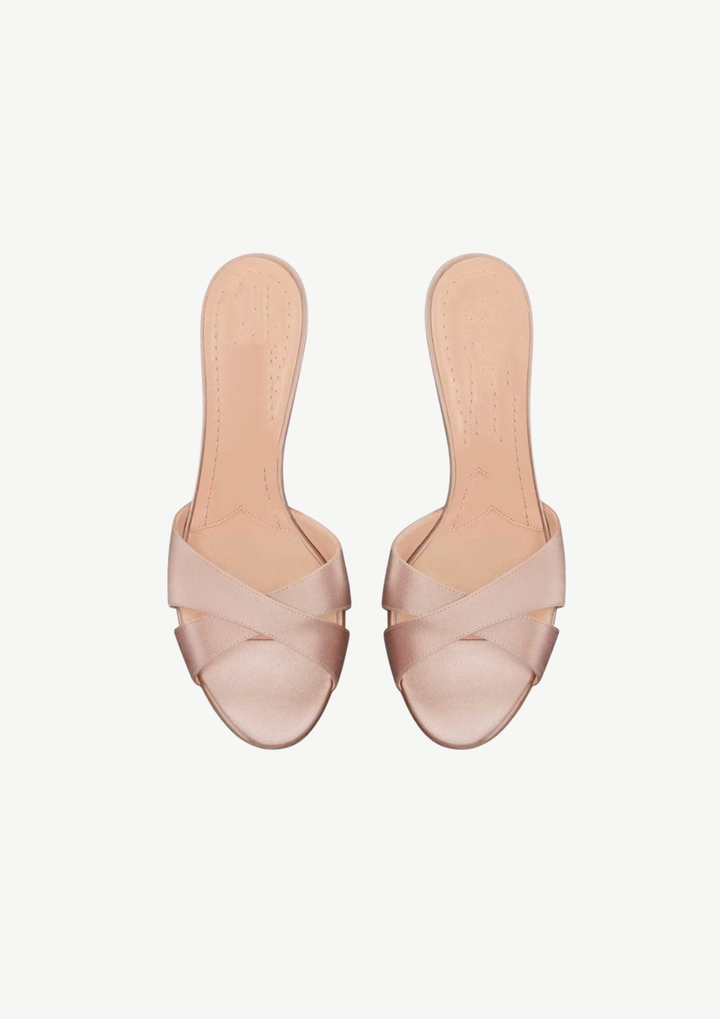 Pearl Heel Cross Strap Mules
