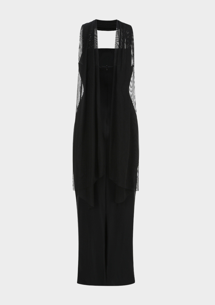 Rosalie Sheer Ribbon Strapless Maxi Dress