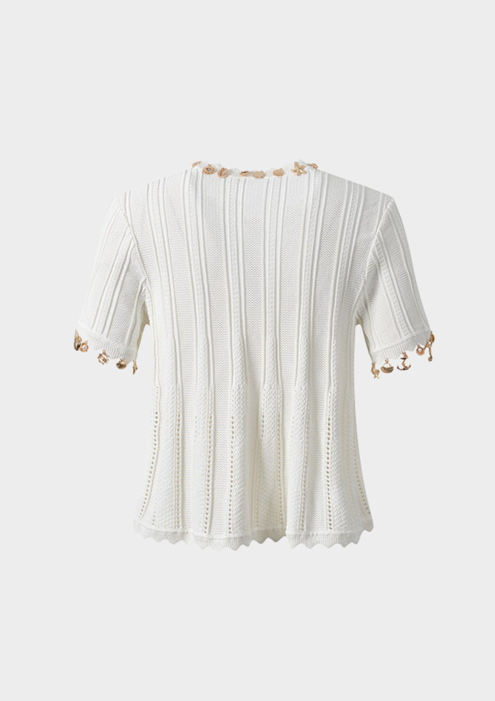 Seaside Charm Embellished Knit Cardigan