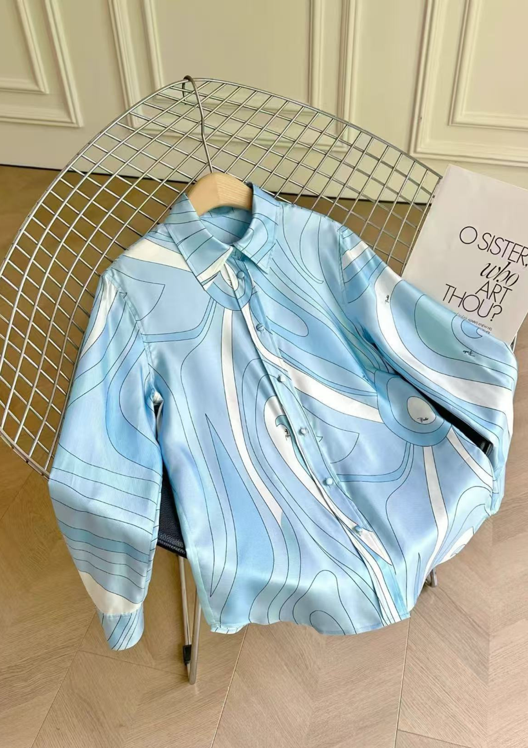 Ocean Wave Satin Shirt &amp; Pants Set