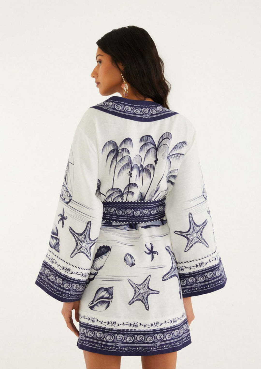Seaside Toile Wrap Mini Dress