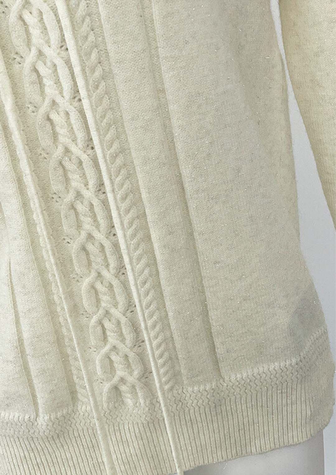 Ivory Fox Fur Collar Wool Knit Hoodie Top