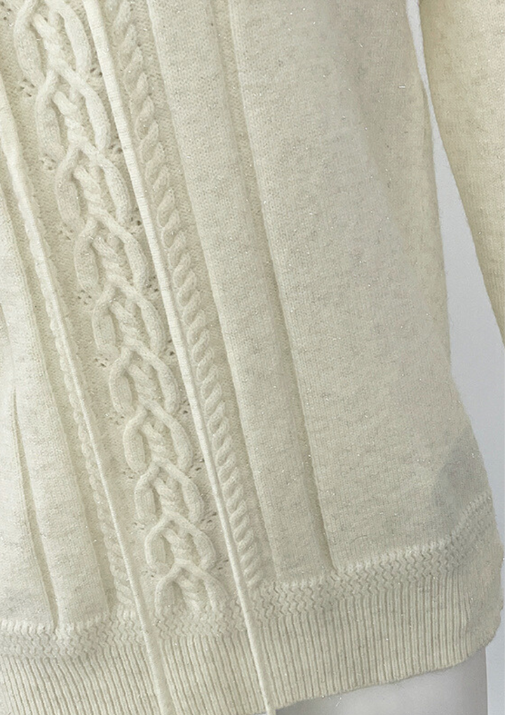 Ivory Fox Fur Collar Wool Knit Hoodie Top