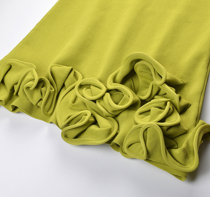 Olive Green Ruffle Knit Mini Dress