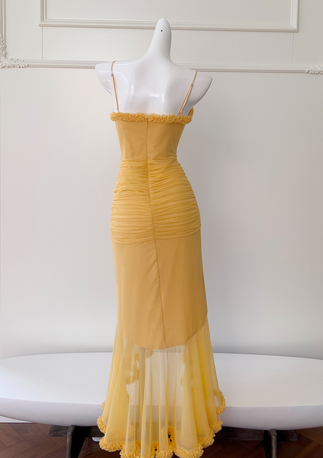 Golden Petal Ruched Maxi