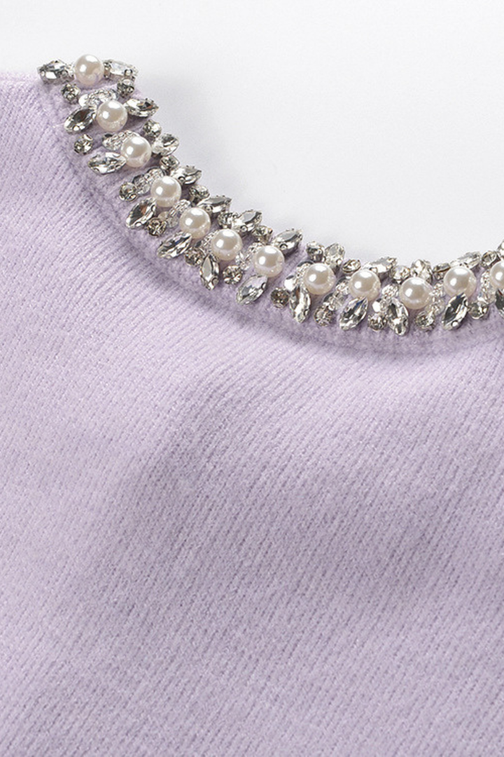Lavender Luxe Beaded Pearl Knit Cardigan Top