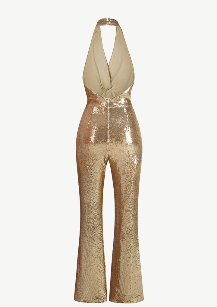 Golden Glam Sequin Halter Jumpsuit