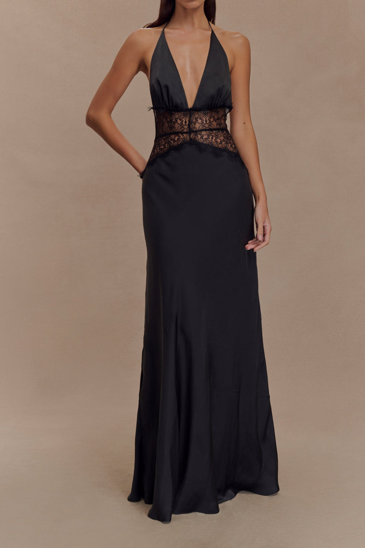 Mila Backless Satin Lace Corset Maxi Dress