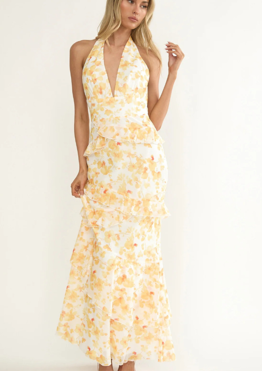 Sunlit Bloom Halter Maxi Dress