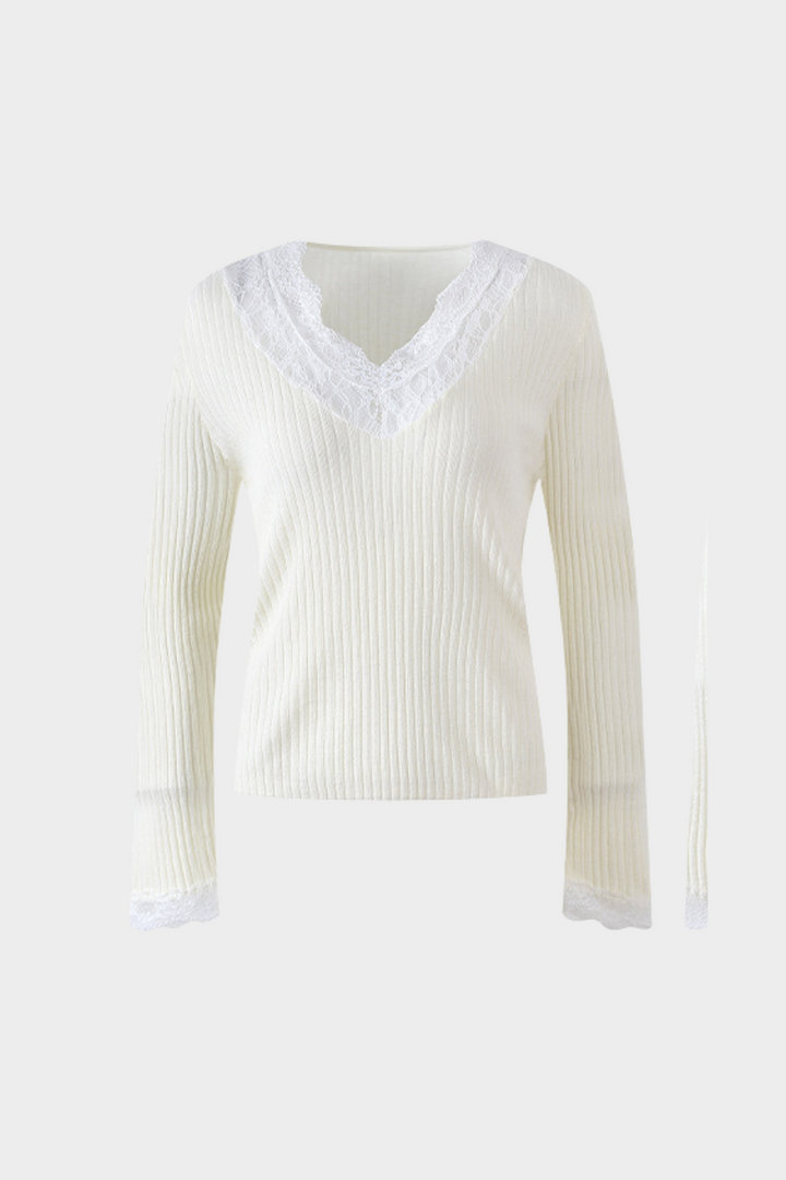 Serene LaceTrim V Neck Soft Wool  Cardigan Top