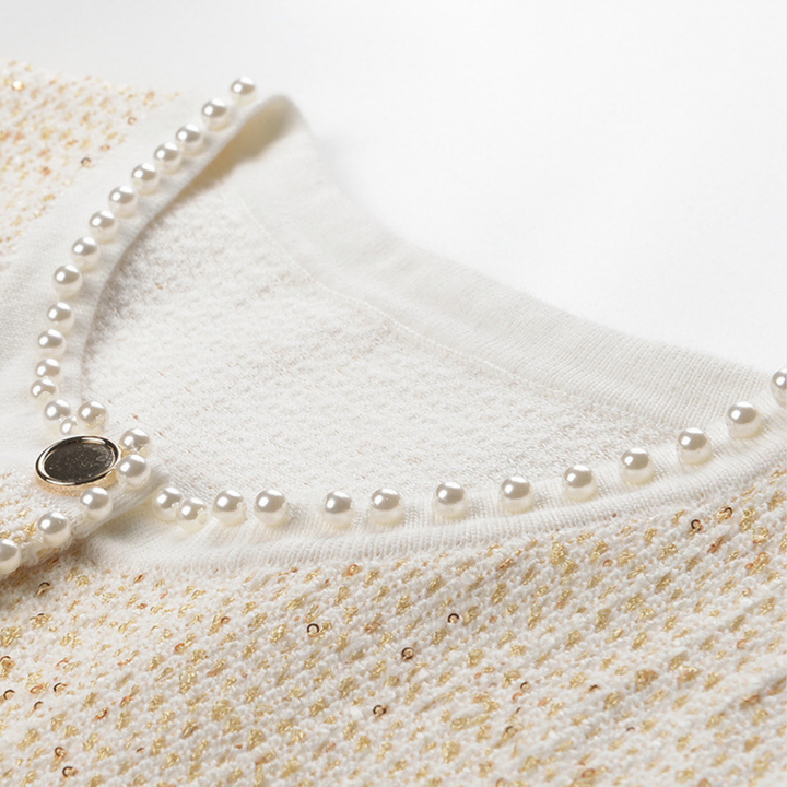 Elegant Golden Pleated Pearl Vest Set