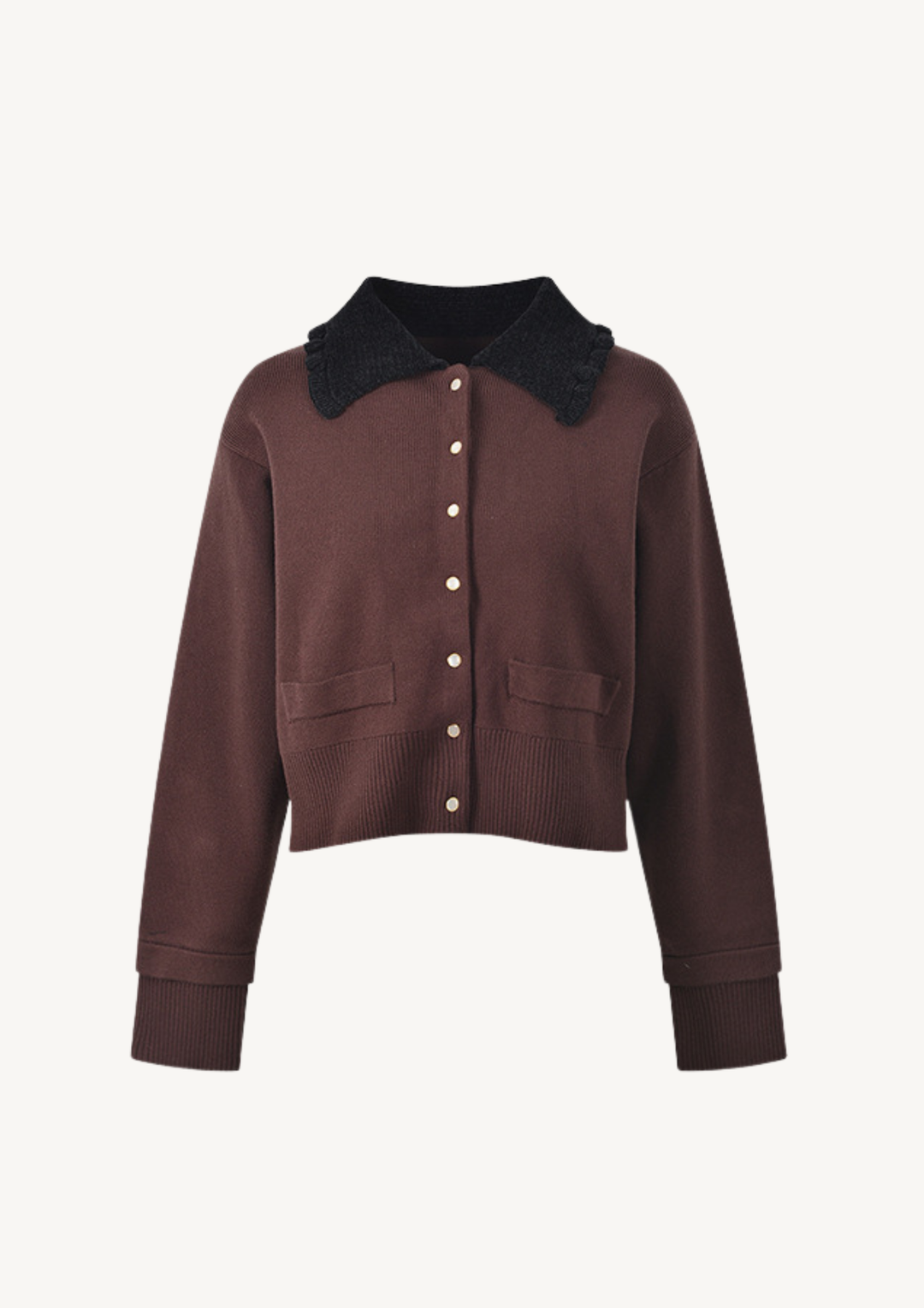 Brown Contrast Collar Knit Top