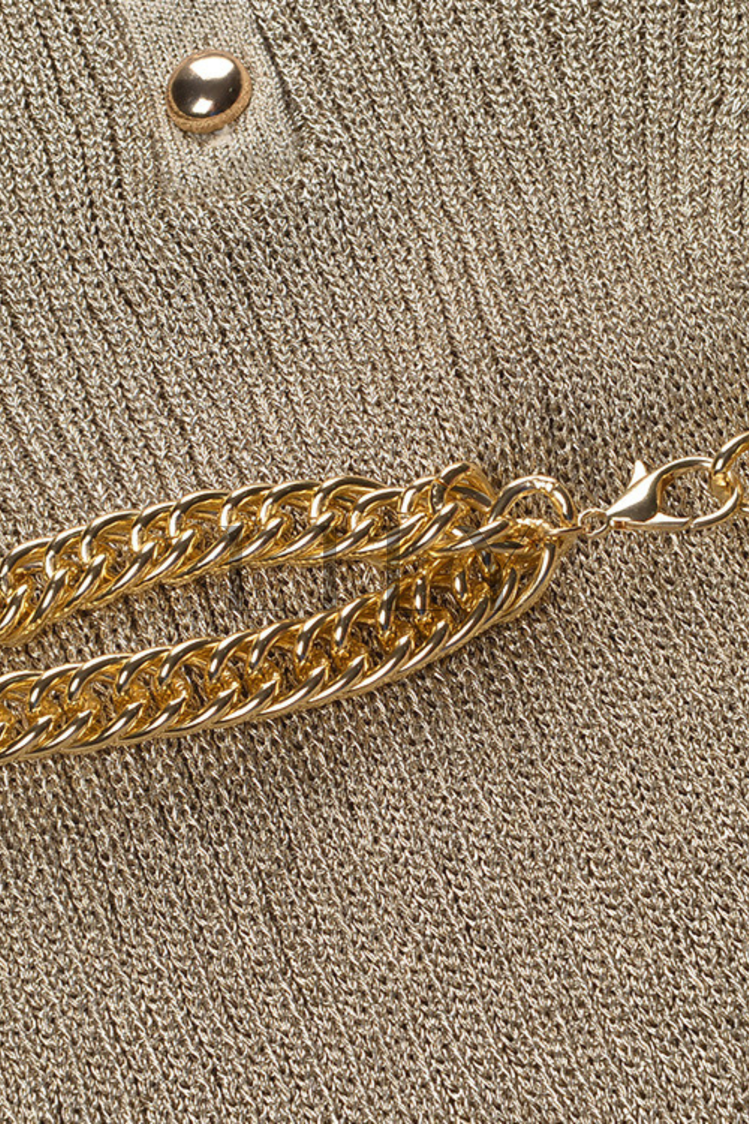 Golden Sand Chain Ribbed Knit Maxi Dress