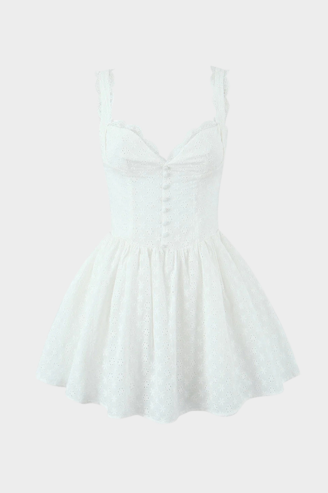 Lily White Embroidered Lace Straps Cute Mini Dress