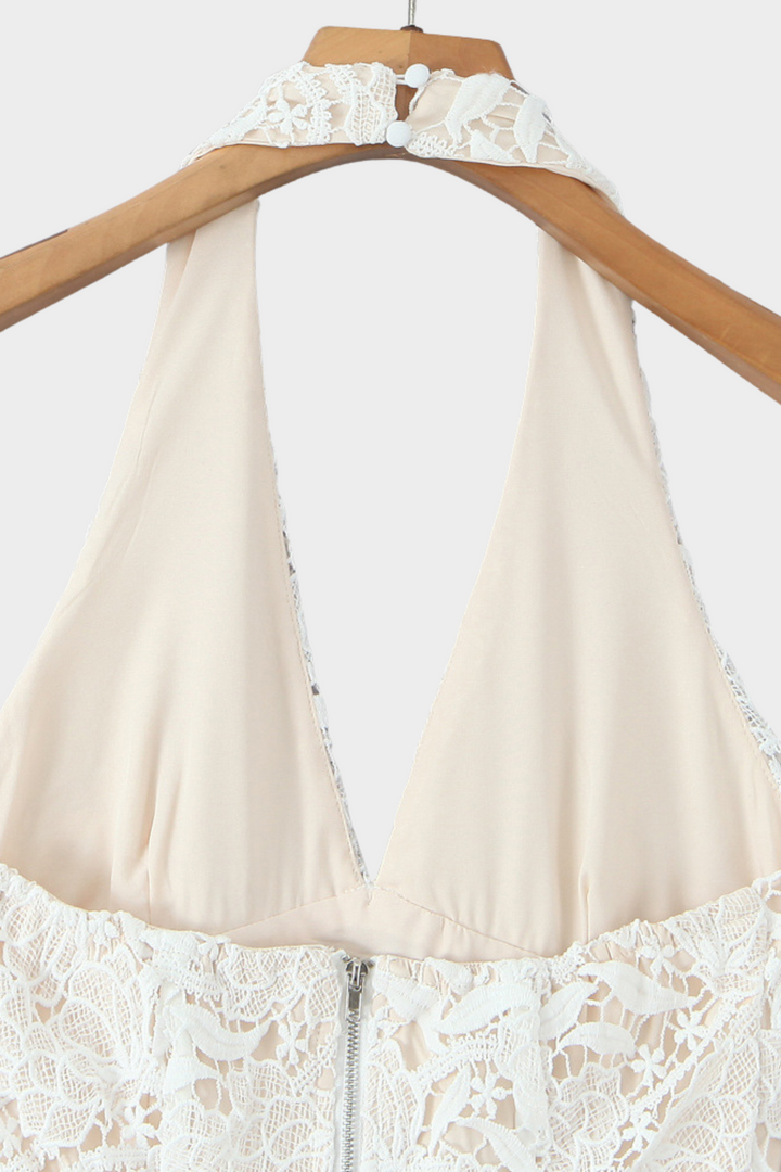 Ivory Apricot  Bloom Lace Halter Cute Mini Dress