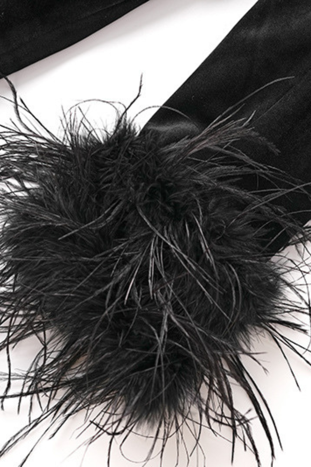 Noir Velvet  Ostrich Feather Cuffs Blazer