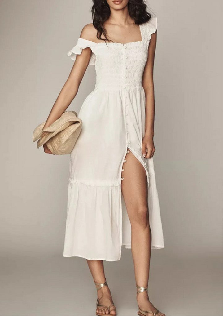 Ivory Meadow Smocked Midi Dress