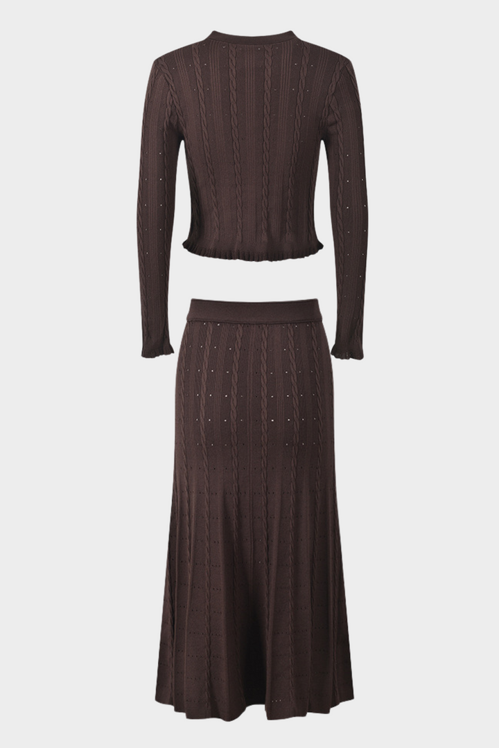 Lily – Knit Elegant Cardigan Top & High Waist Maxi Skirt Set