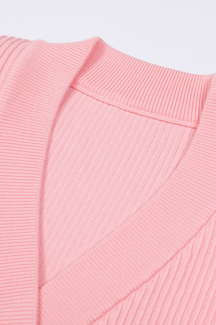 Gem Button Ribbed Knit Cardigan