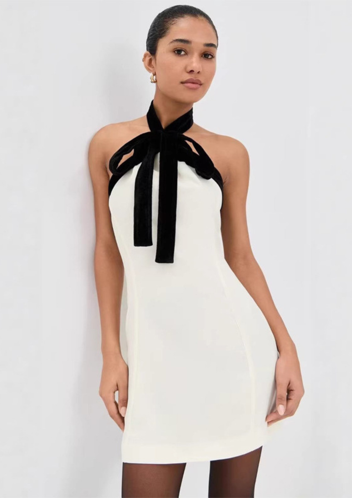 Monochrome Bow Halter Mini Dress