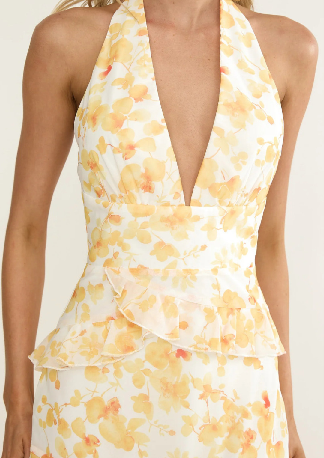 Sunlit Bloom Halter Maxi Dress