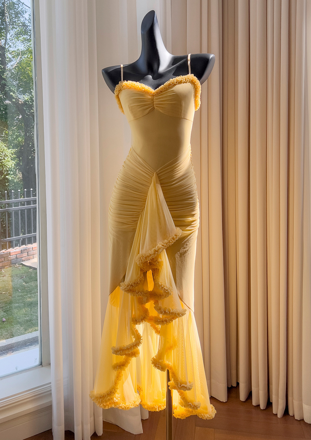 Golden Petal Ruched Maxi