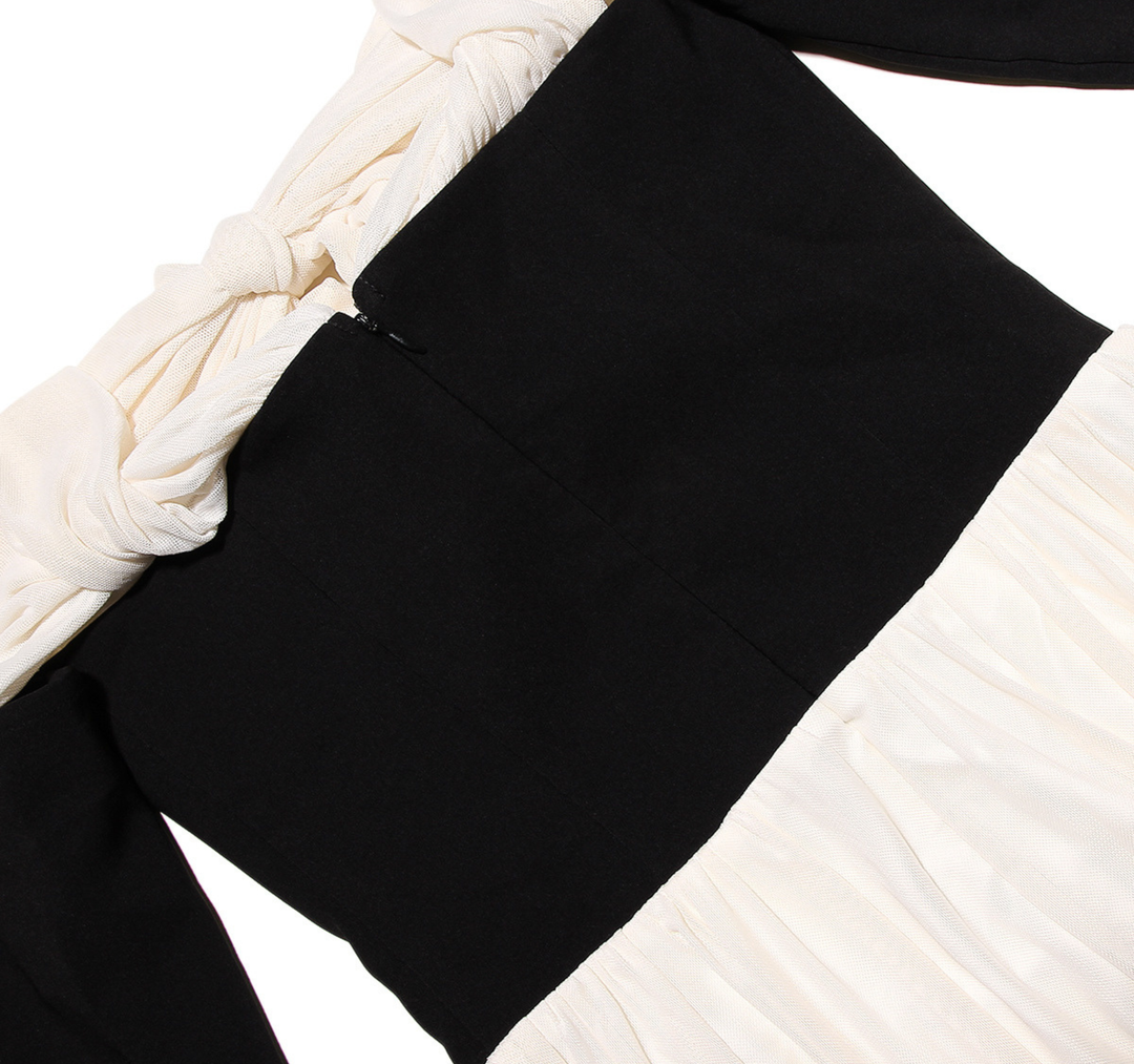 Noir Ballet Flare Contrast Mini Dress