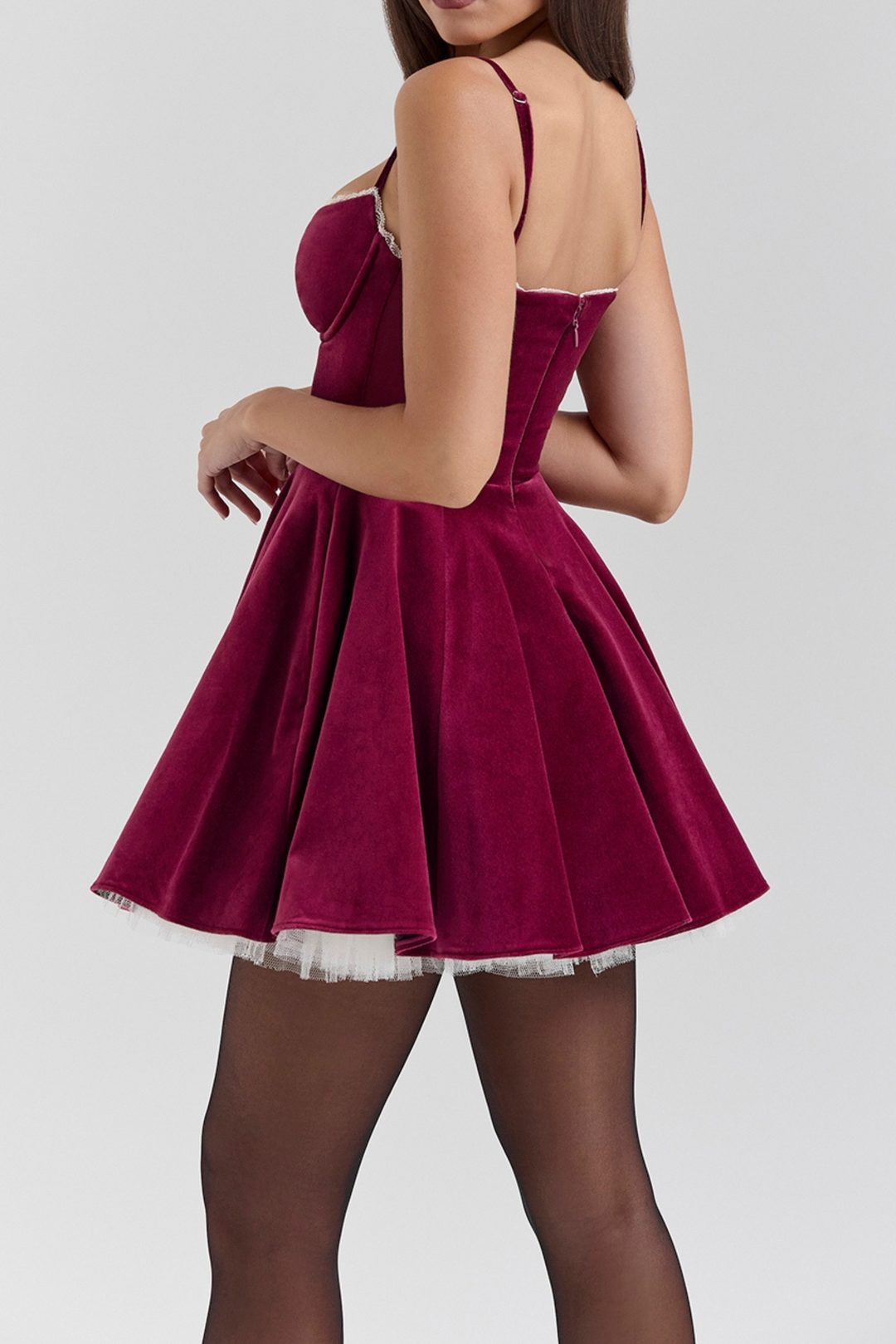Velour Claret Bloom Romantic Mini Dress