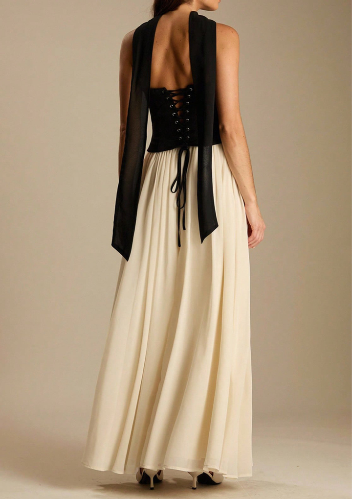 Celeste Contrast Corset Chiffon Maxi Dress