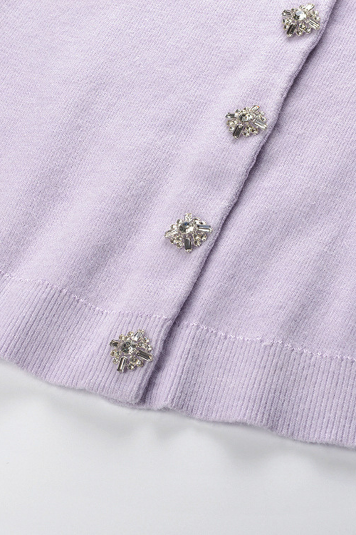 Lavender Luxe Beaded Pearl Knit Cardigan Top
