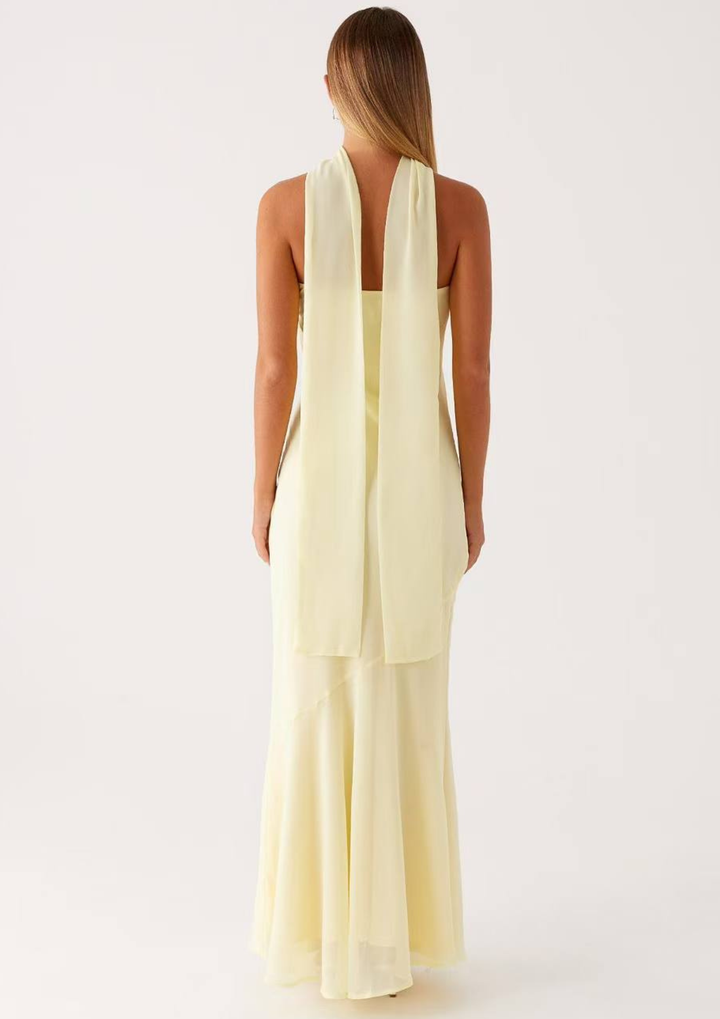 Scarf Neck Strapless Maxi Dress