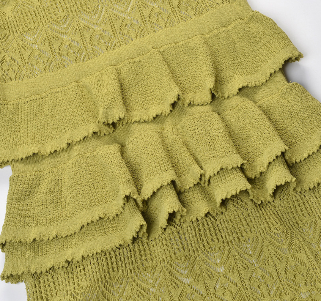 Olive Ruffle Knit Maxi Dress