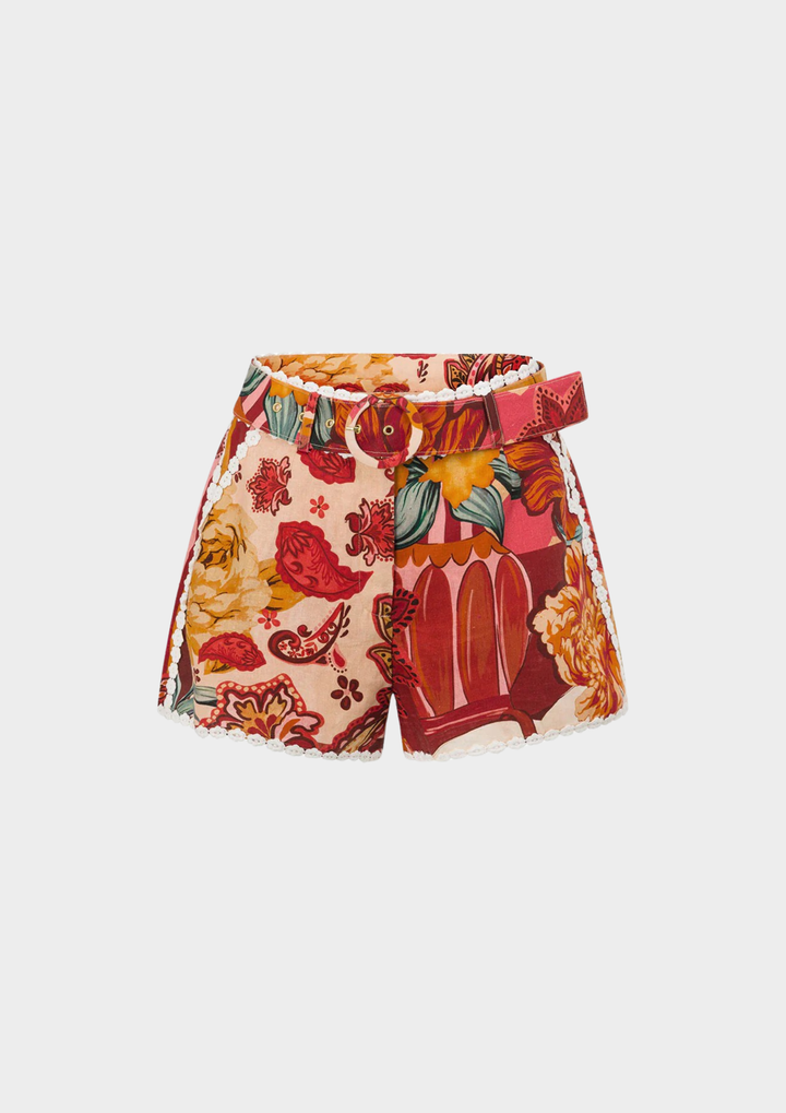 Vintage Floral Belted Shorts Set