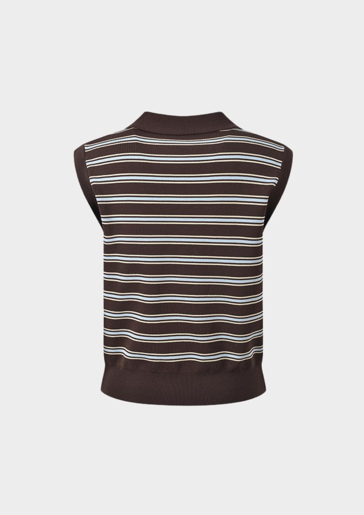Espresso Stripe Knit Polo Top
