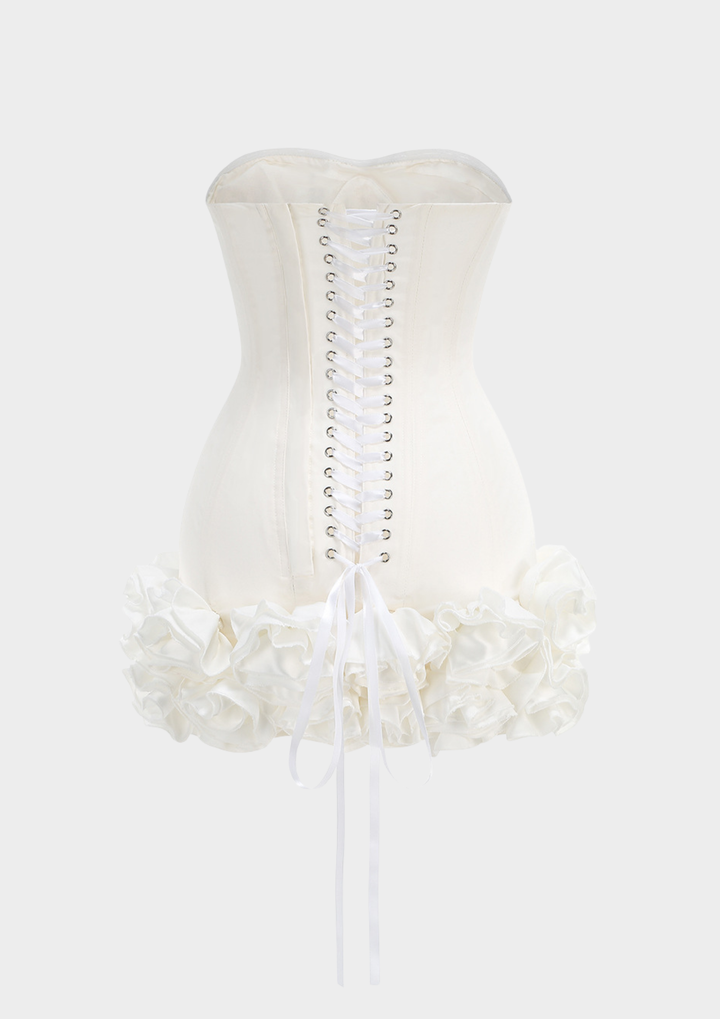 Rosette Lace Up Corset Mini Dress