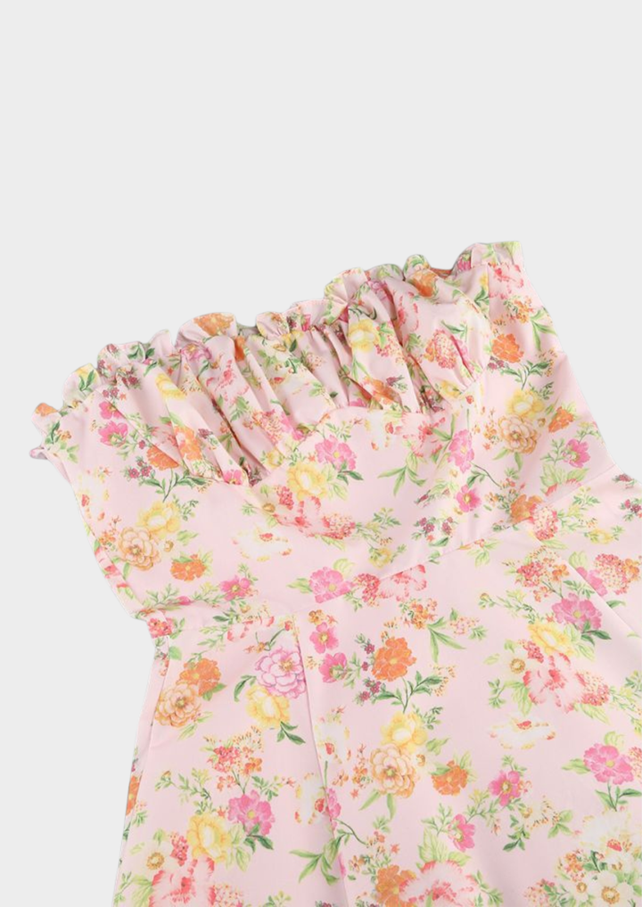 Serena Fishbone Lace Up Maxi Dress – Pink Floral