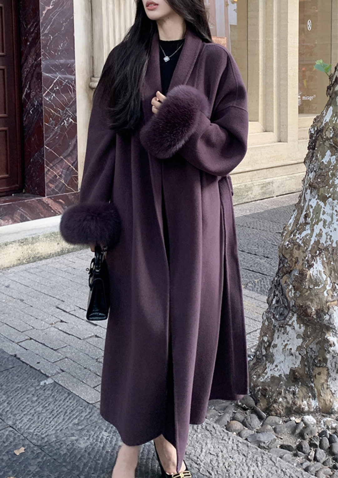 Aurelia Fox Cuff Long Cashmere Wool Coat