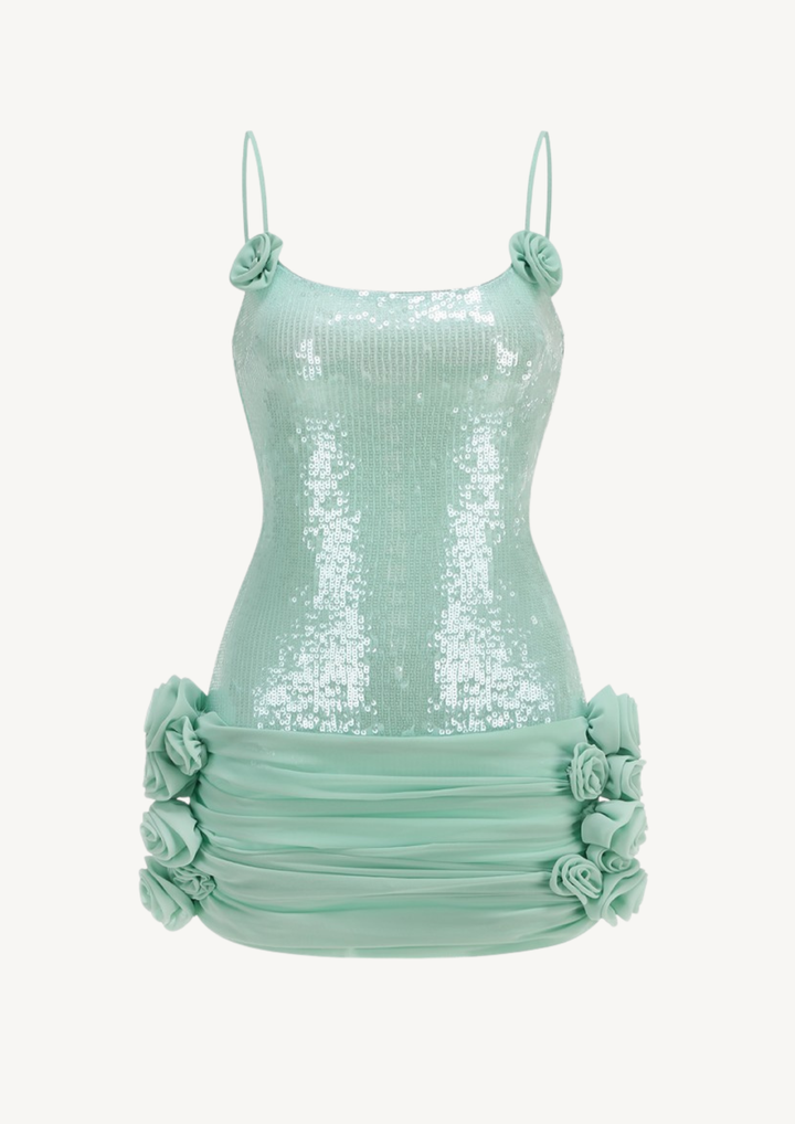 Aqua Siren Sequin Floral Mini Dress