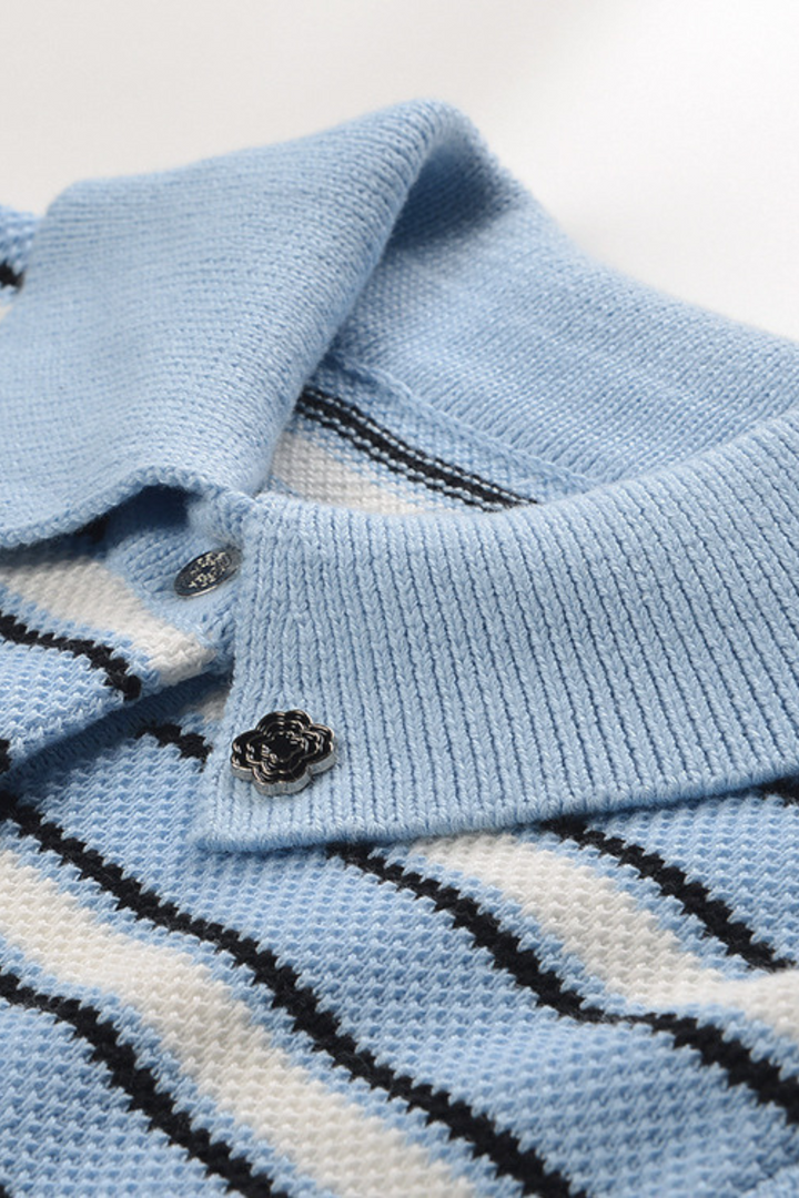Mykonos Stripe Viscose Knit Polo Top