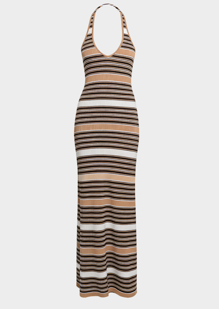 Coastal Stripe Halter Backless Maxi Dress