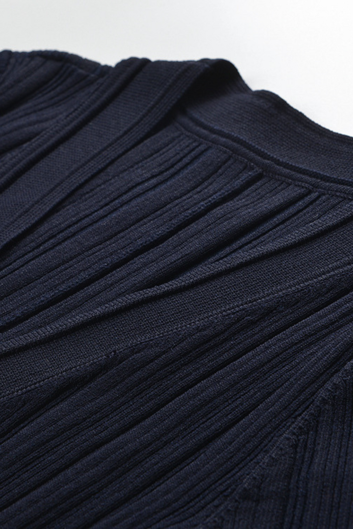 Royal Navy Viscose Knit Pleated Cuffs Maxi Dress