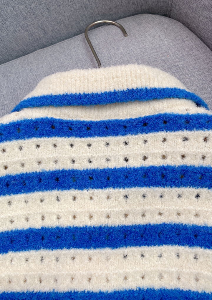 Striped Soft Wool Knit Collared Cardigan