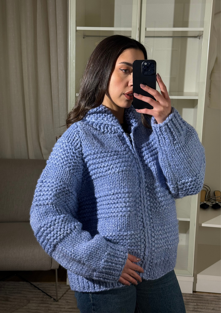 Chunky Wavy Knit Zipper Cozy Jacket